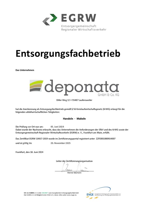 Zertifizierter Entsorgungsfachbetrieb